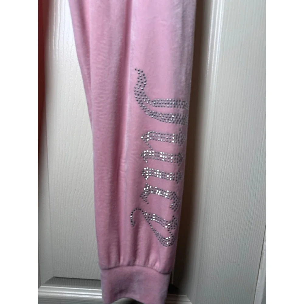 Juicy Couture Pink Velour Rhinestone Logo‎ Joggers Sleepwear Pants Medium